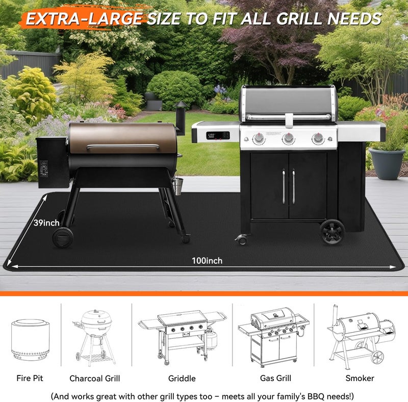 rumlick 100x39 inches Extra-Large Under Grill Mats for Outdoor Grill, Double-Sided Fireproof Protective Mat, Oilproof Waterproof BBQ Fire Pit Fireplace Mat - Image 3